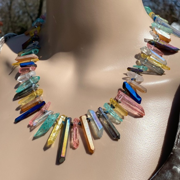 Genuine Quartz Multicolor Spike Necklace Each is OOAK - Picture 3 of 8